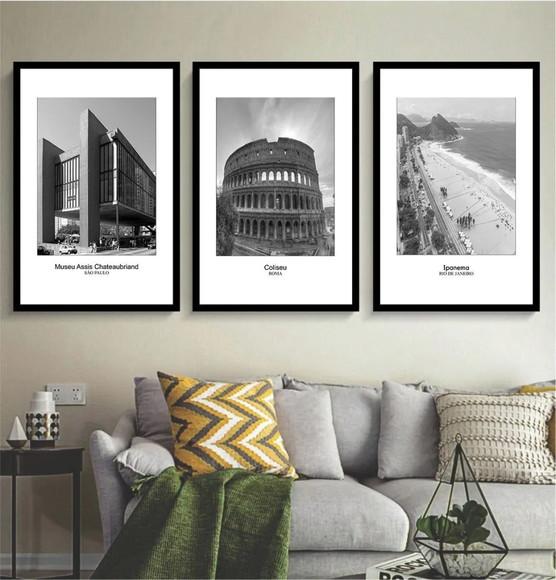 Kit 3 Quadros Cidades Rio São Paulo Roma Decoração Moldura
