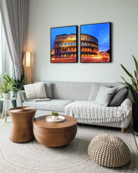 Kit 3 Quadros Coliseu Cidade Roma Decoração Conjunto Moldura