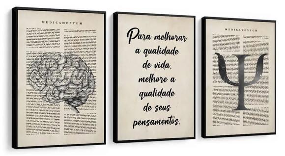 Kit 3 Quadros Consultório Psicologia Decoração Com Molduras