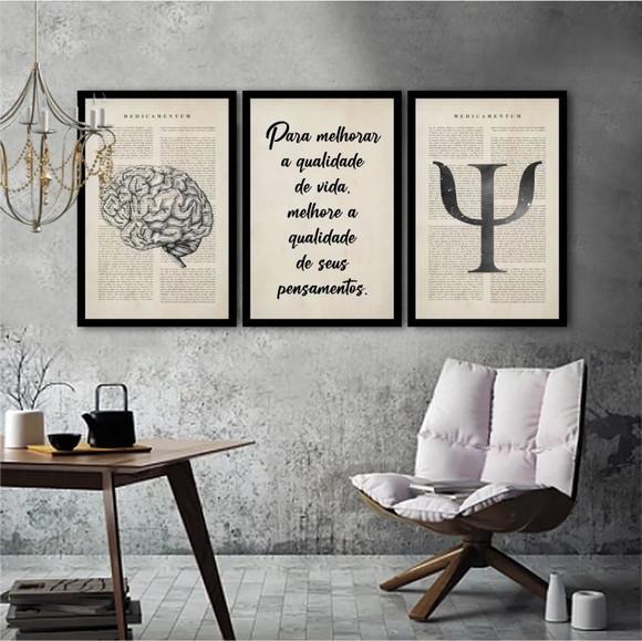 Kit 3 Quadros Consultório Psicologia Decoração Com Molduras