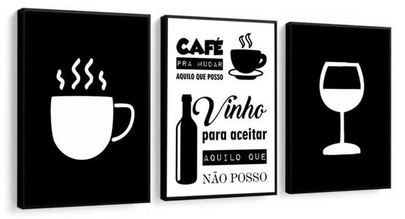 Kit 3 Quadros Cozinha Café Restaurante Decoração Com Moldura