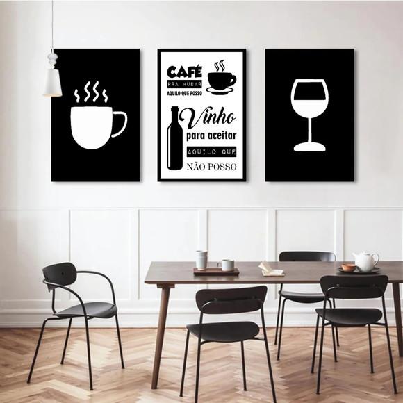 Kit 3 Quadros Cozinha Café Restaurante Decoração Com Moldura
