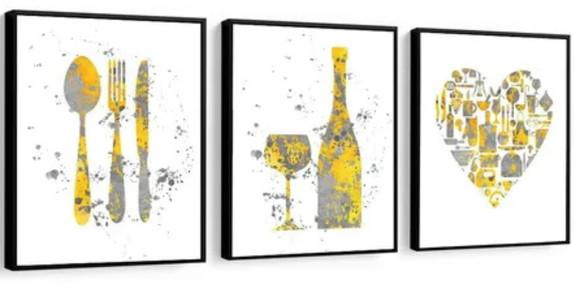 Kit 3 Quadros Cozinha Cheff Restaurantes Decoração Moldura