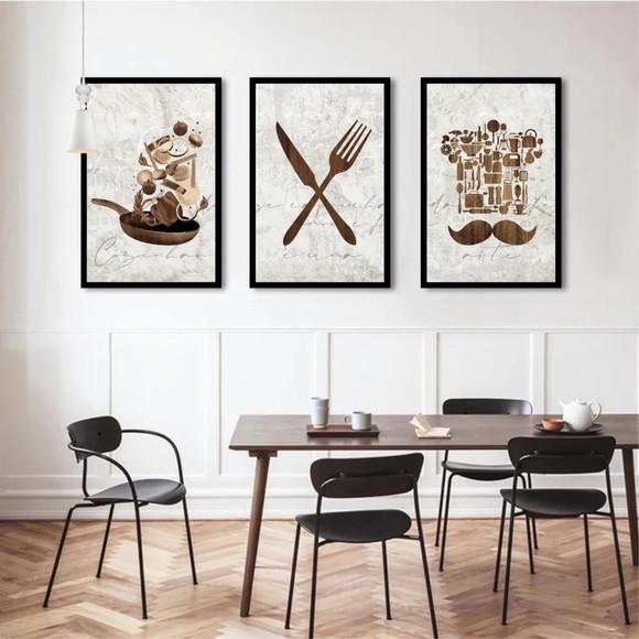 Kit 3 Quadros Cozinha Cheff Restaurantes Decoração Molduras
