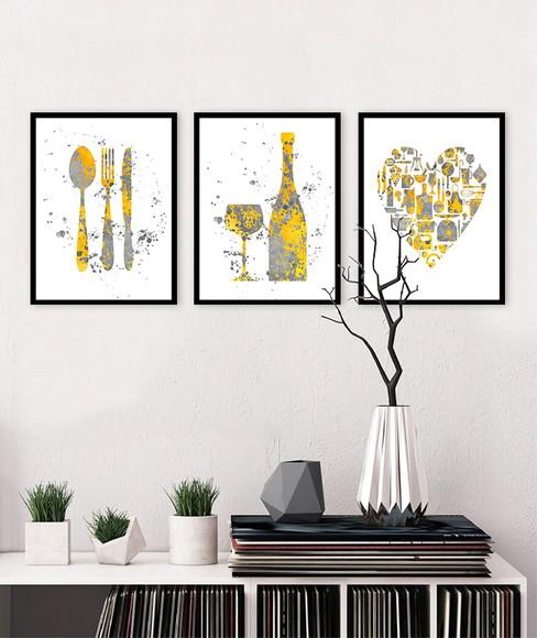 Kit 3 Quadros Cozinha Cheff Restaurantes Decoração Moldura