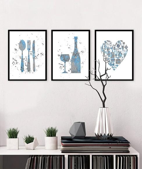 Kit 3 Quadros Cozinha Cheff Restaurantes Decoração Molduras