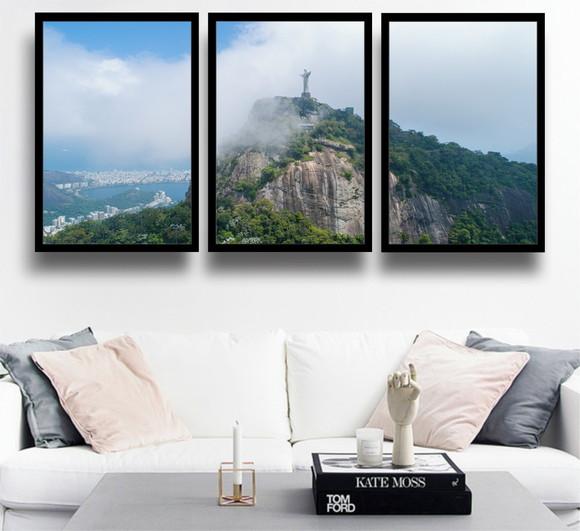Kit 3 Quadros Cristo Rio De Janeiro Decoração Com Molduras
