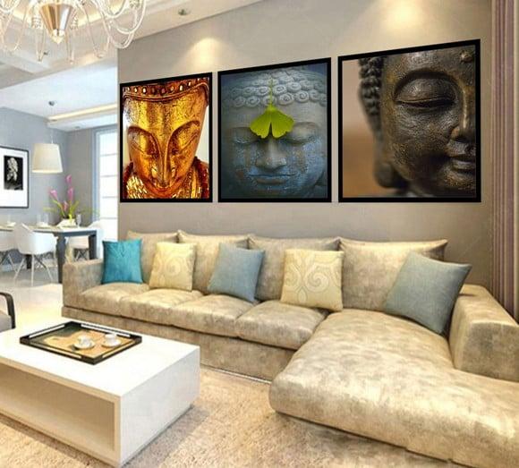 Kit 3 Quadros Decoração Buda Meditação Trio Conjunto Grande
