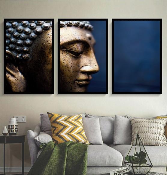 Kit 3 Quadros Decoração Budista Meditação Conjunto Molduras