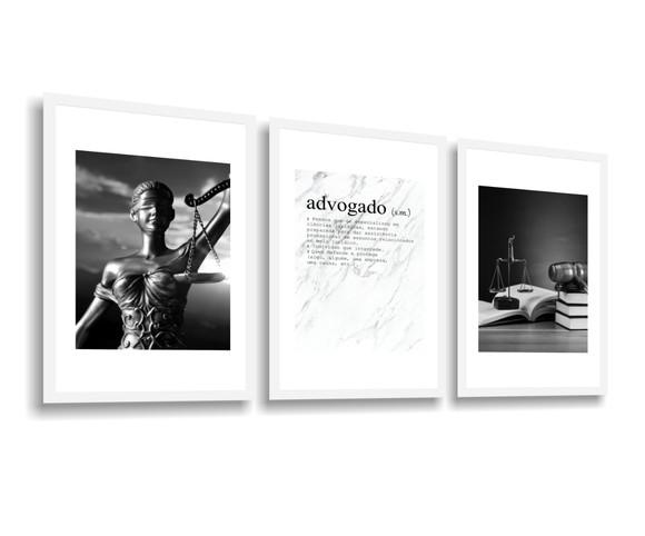 Kit 3 Quadros Decoração Escritório Advogados Direito Moldura