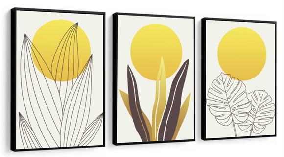 Kit 3 Quadros Decoração Para Sala Abstratos Moderno Moldura