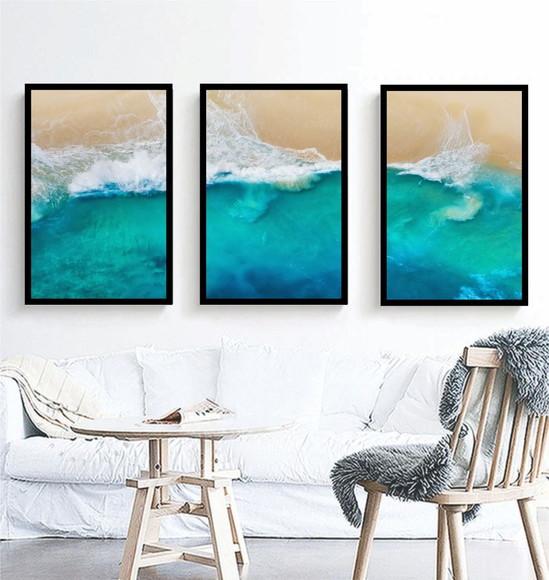 Kit 3 Quadros Decoração Praia Paisagem Mar Conjunto Molduras