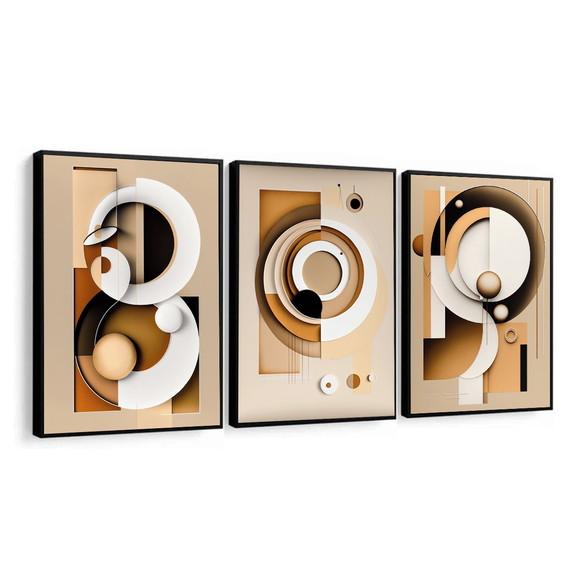 Kit 3 Quadros Decorativos Abstrato Boho Moderno com Moldura