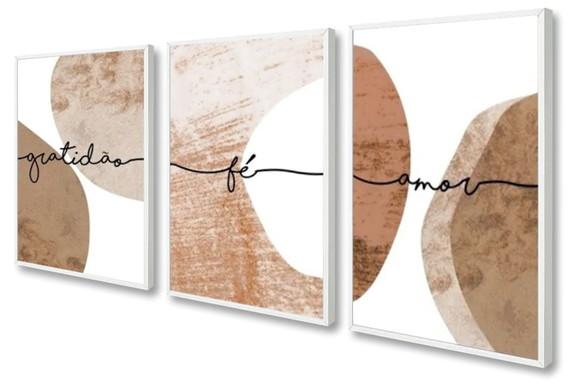 Kit 3 Quadros Decorativos Abstrato Frases Para Sala Moldura