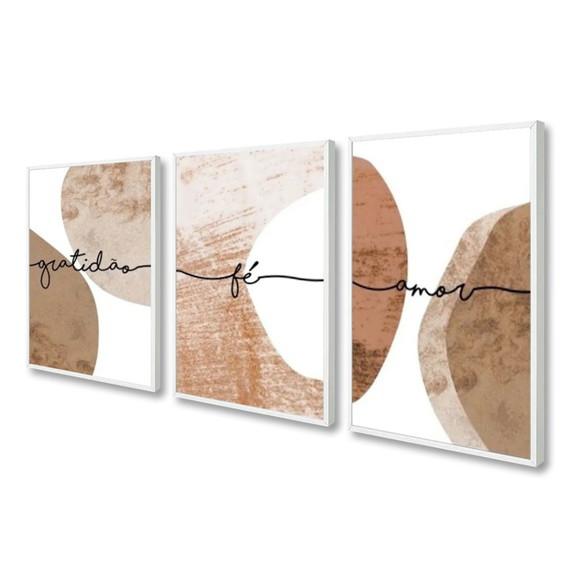 Kit 3 Quadros Decorativos Abstrato Marrom Moderno Moldura