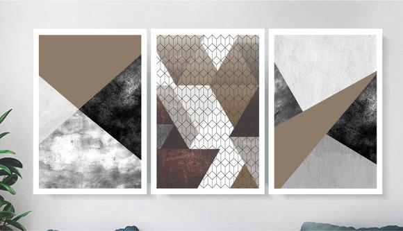 Kit 3 Quadros Decorativos Abstrato Marrom Terracota Moldura