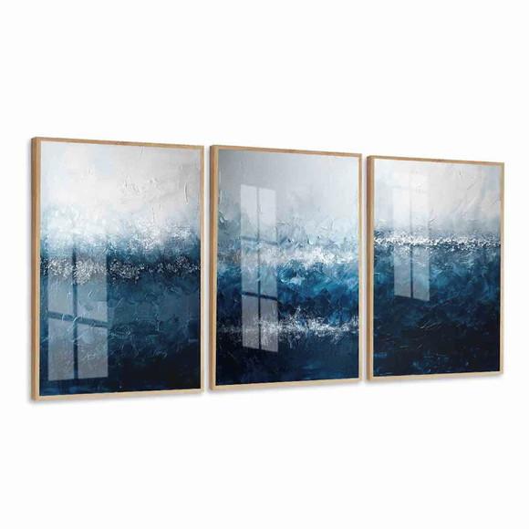 Kit 3 Quadros Decorativos Abstrato Moderno Azul Hall Vidro