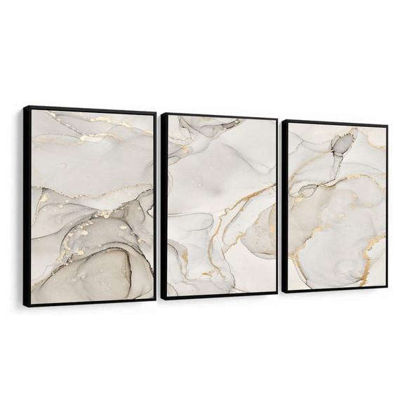 Kit 3 Quadros Decorativos Abstrato Moderno Claro com Moldura