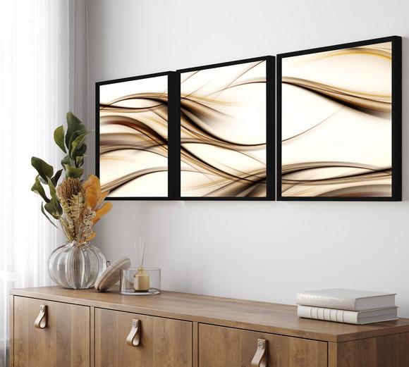Kit 3 Quadros Decorativos Abstrato Moderno Conjunto Moldura