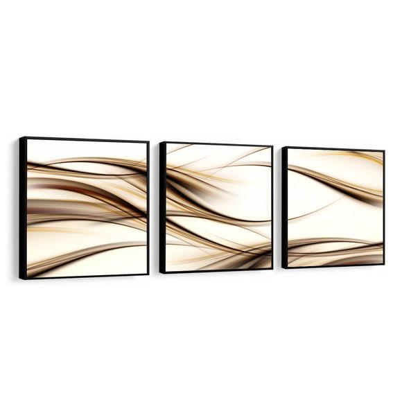 Kit 3 Quadros Decorativos Abstrato Moderno Conjunto Moldura