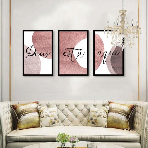 Kit 3 Quadros Decorativos Abstrato Moderno Frase Com Moldura