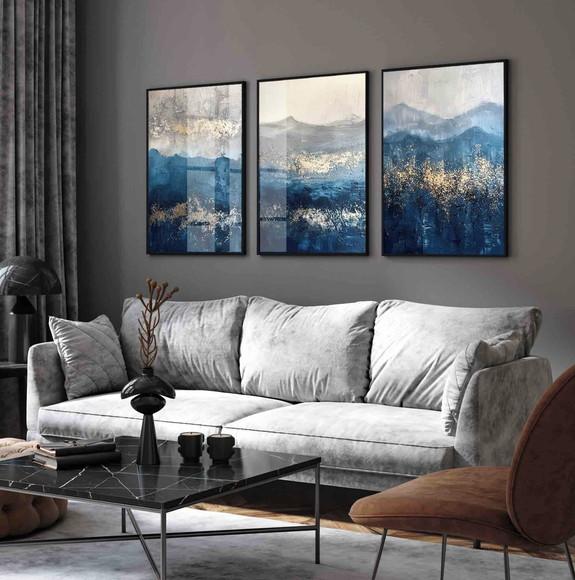Kit 3 Quadros Decorativos Abstrato Moderno Gold Hall Vidro