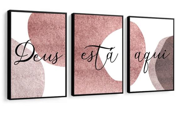 Kit 3 Quadros Decorativos Abstrato Moderno Frase Com Moldura