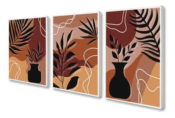 Kit 3 Quadros Decorativos Abstrato Moderno Hall Com Moldura
