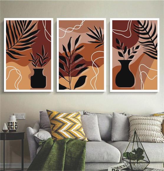 Kit 3 Quadros Decorativos Abstrato Moderno Hall Com Moldura