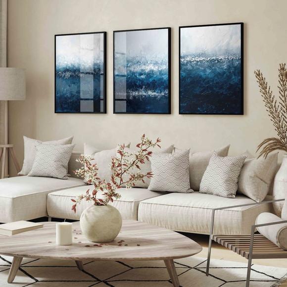 Kit 3 Quadros Decorativos Abstrato Moderno Luxo com Vidro