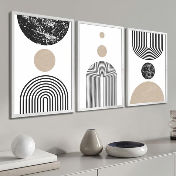Kit 3 Quadros Decorativos Abstrato Moderno Para Sala Moldura