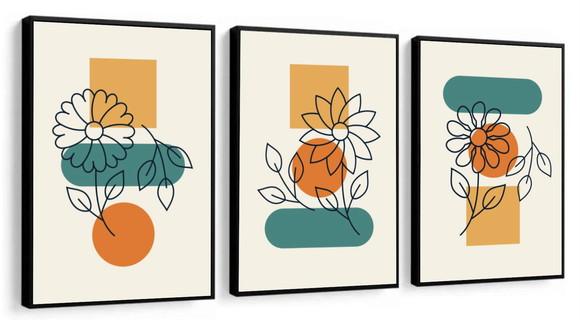Kit 3 Quadros Decorativos Abstrato Moderno Para Sala Moldura