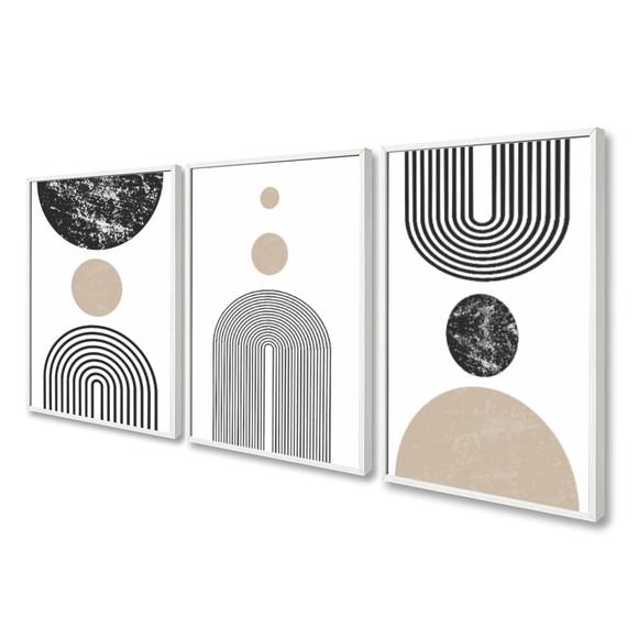 Kit 3 Quadros Decorativos Abstrato Moderno Para Sala Moldura