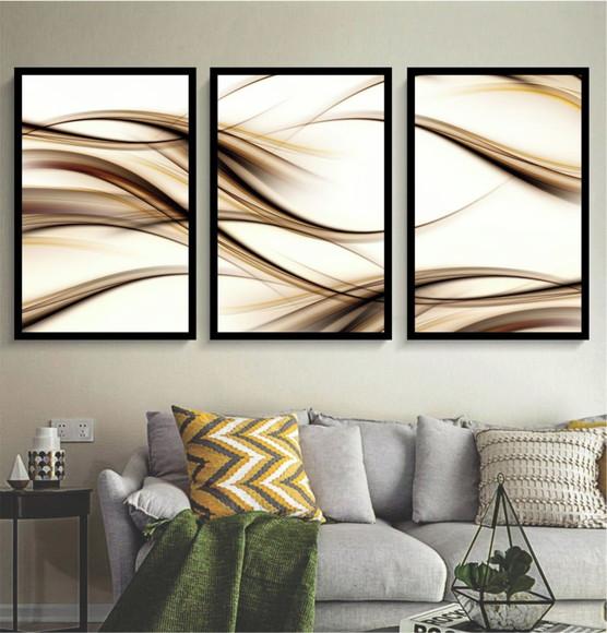 Kit 3 Quadros Decorativos Abstrato Moderno Sala Hall Moldura
