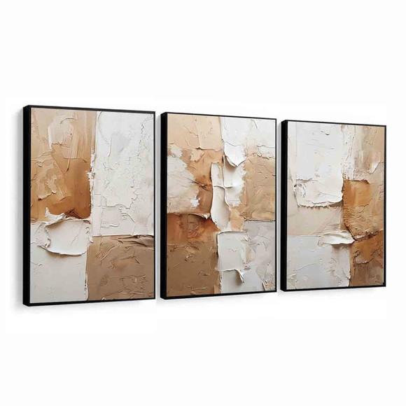 Kit 3 Quadros Decorativos Abstrato Moderno Terracota Moldura