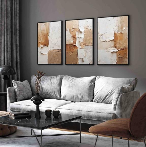 Kit 3 Quadros Decorativos Abstrato Moderno Terracota Moldura