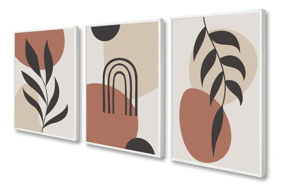 Kit 3 Quadros Decorativos Abstrato Moderno Terracota Moldura