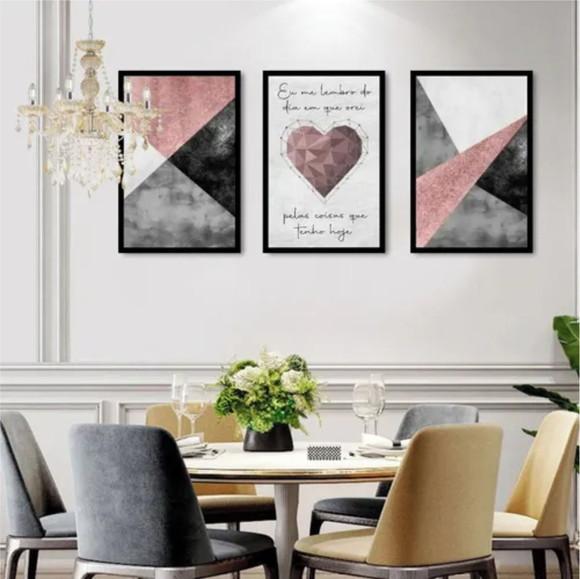 Kit 3 Quadros Decorativos Abstrato Oração Frase Quarto Casal