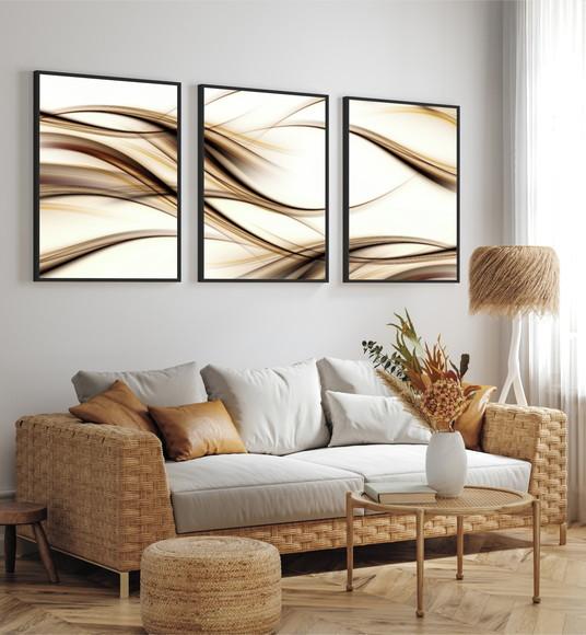 Kit 3 Quadros Decorativos Abstrato Para Sala Quarto Moldura