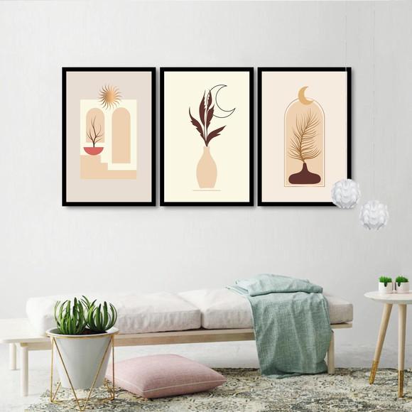 Kit 3 Quadros Decorativos Abstrato Para Sala Quarto Moldura
