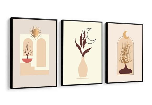 Kit 3 Quadros Decorativos Abstrato Para Sala Quarto Moldura