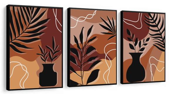 Kit 3 Quadros Decorativos Abstrato Terracota Moderno Moldura