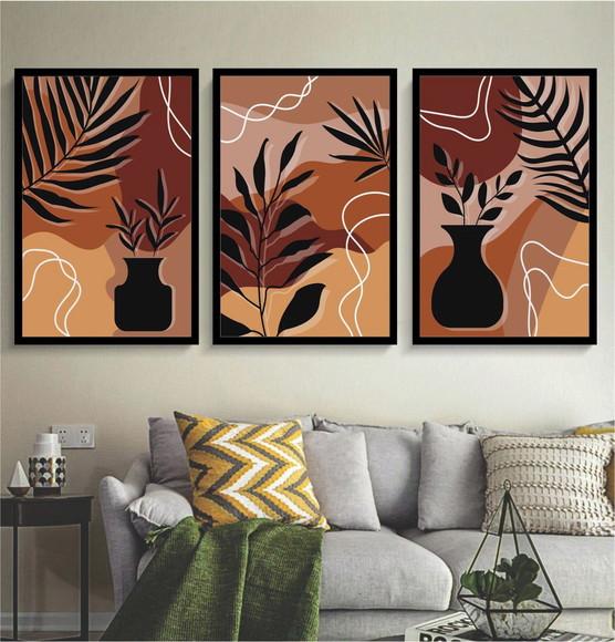 Kit 3 Quadros Decorativos Abstrato Terracota Moderno Moldura