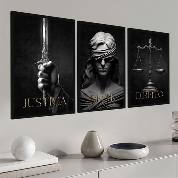 Kit 3 Quadros Decorativos Advogado Escritório Frases Direito