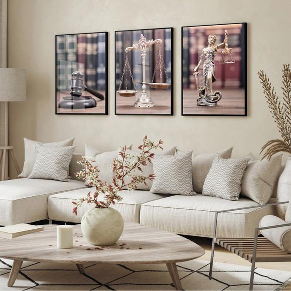 Kit 3 Quadros Decorativos Advogado Escritório Direito Vidro