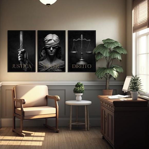 Kit 3 Quadros Decorativos Advogado Escritório Frases Direito