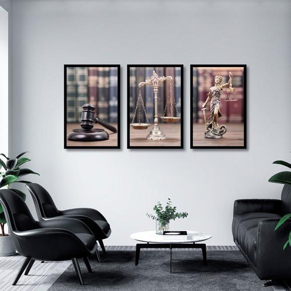 Kit 3 Quadros Decorativos Advogado Escritório Sala Moldura