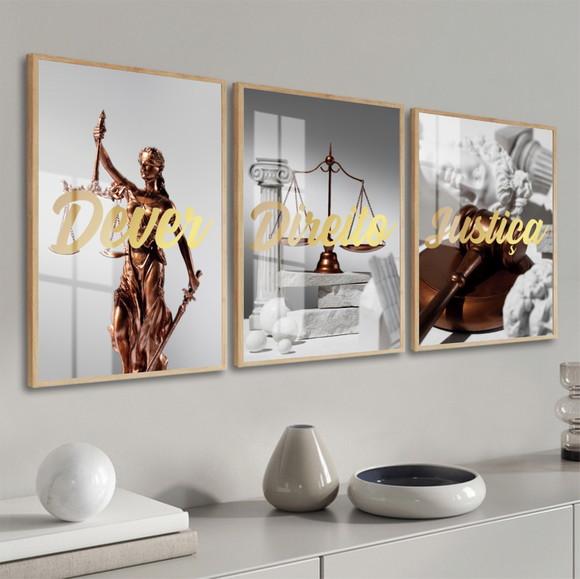 Kit 3 Quadros Decorativos Advogado Frases Escritório Vidro