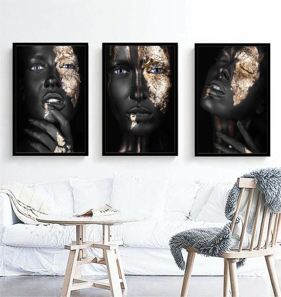 Kit 3 Quadros Decorativos Africanas Abstratos Salas Moldura