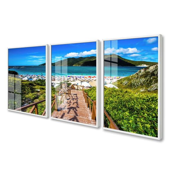 Kit 3 Quadros Decorativos Arraial Do Cabo Moldura E Vidro